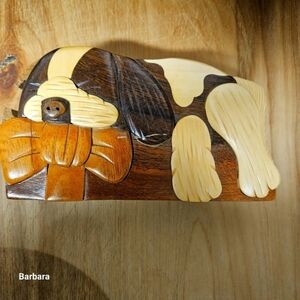 Handcrafted Wooden Intarsia Dog Puzzle Trinket Box